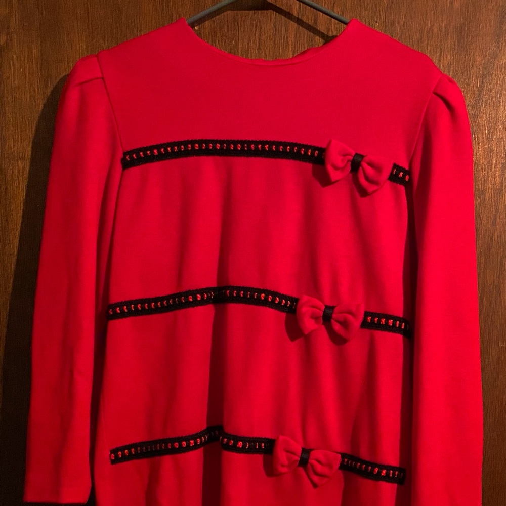 Red & black striped, long sleeve dress by Liz Petite